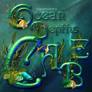 лазурный морской шрифт с водорослями и рыбками, сине-зеленый красивый шрифт, морской, готовый шаблон шрифта