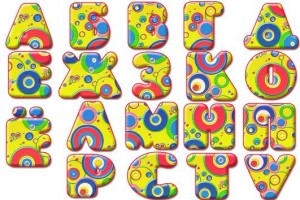 цветной веселый шрифт, детский веселый русский шрифт в разноцветных кружочках, забавный детский шрифт, полный русский алфавит+цифры
