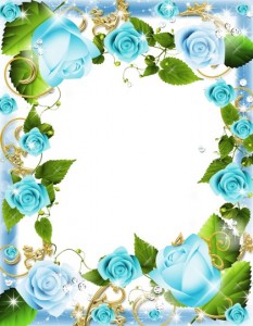 нежно-голубые розы и зеленые листочки рамочка для фото