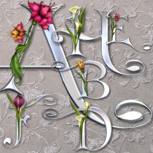 Серебристый свадебный шрифт с цветами