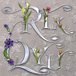 Серебристый свадебный шрифт с цветами
