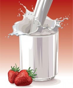 стакан молока с клубникой в векторе
